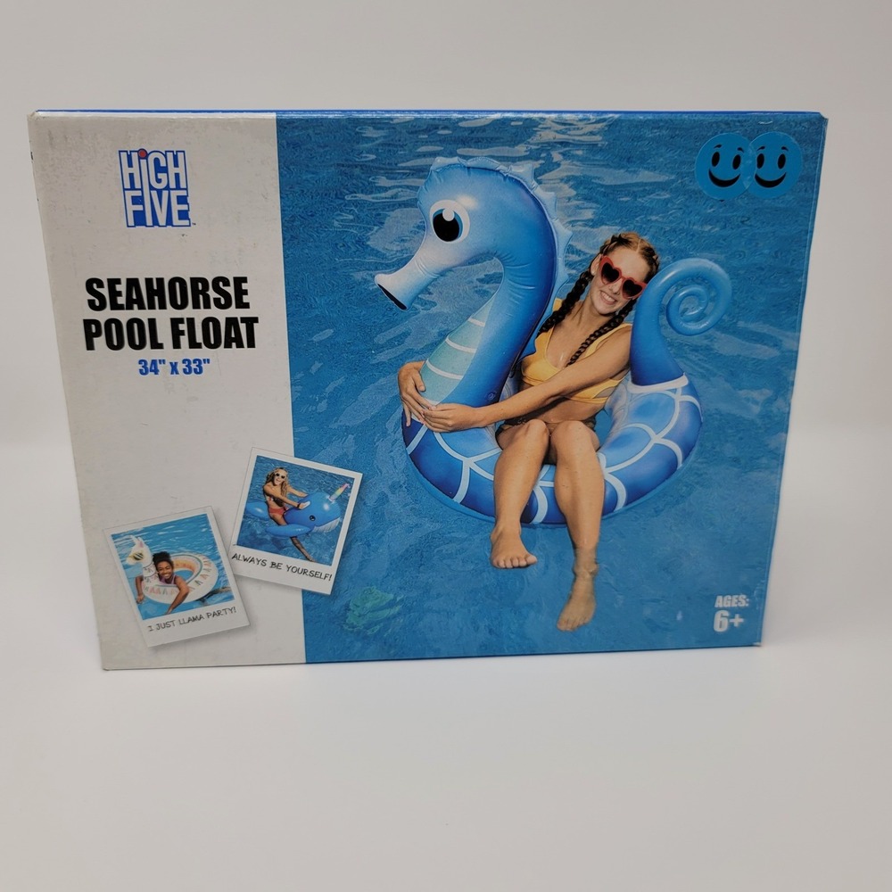 High Five Seahorse Pool Float 34" x 33" Inflatable Ride On Summer Fun‎